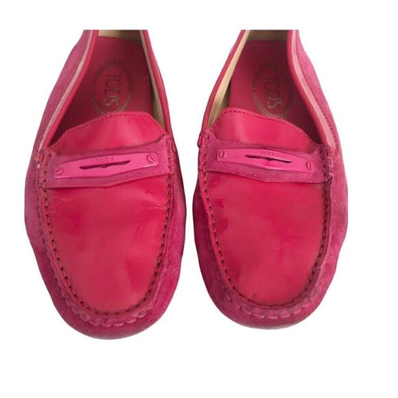 Tods Gommino Pink Magenta Suede Patent Driving Loafers 5.5 - Picture 4 of 11